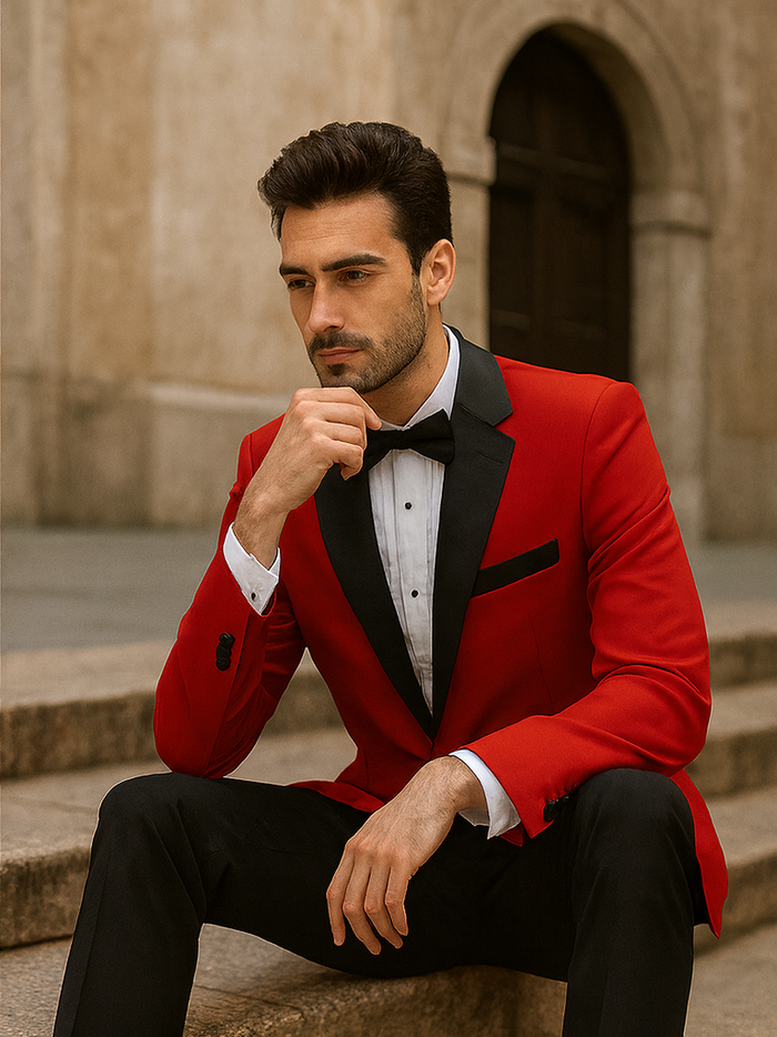 Mens Classic Contrast Notch Tuxedo in Red