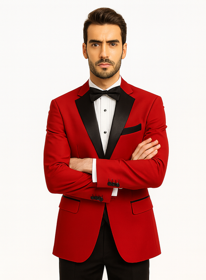 Mens Classic Contrast Notch Tuxedo in Red