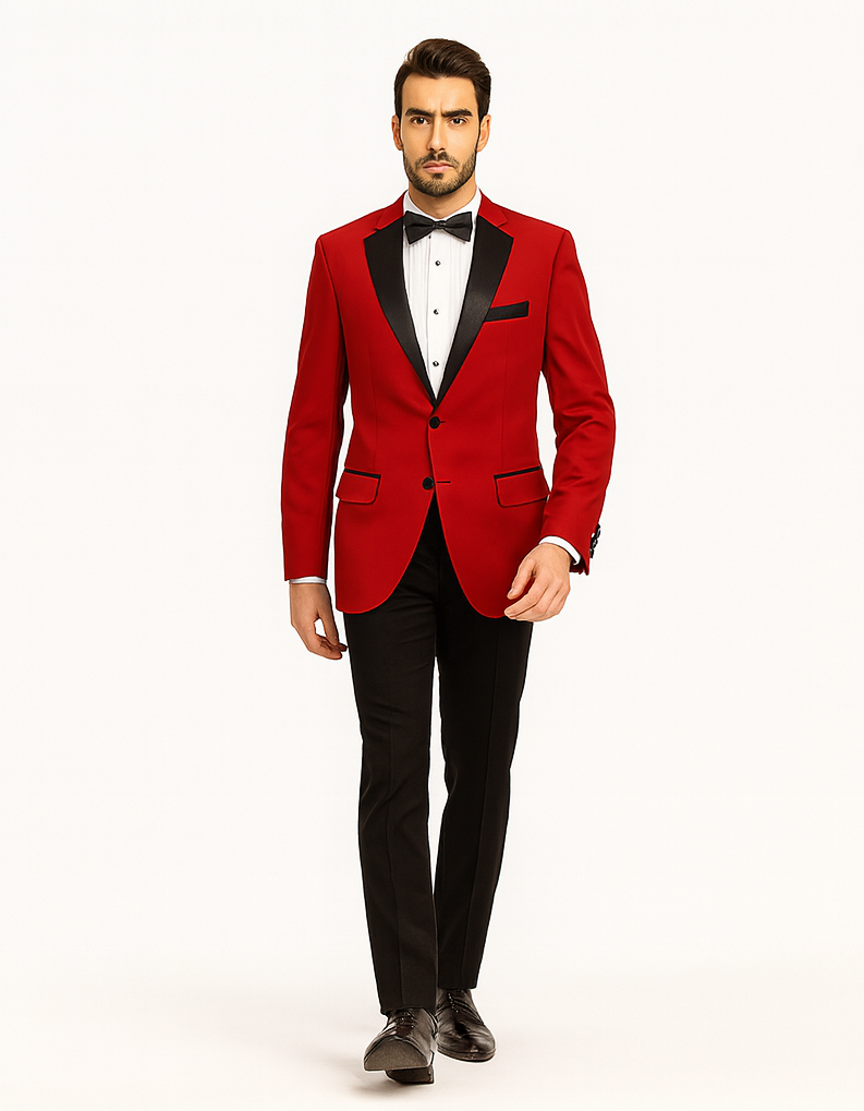 Mens Classic Contrast Notch Tuxedo in Red