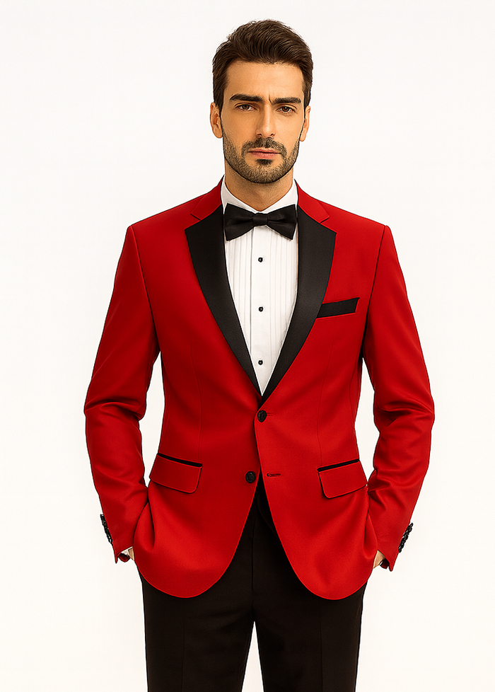 Mens Classic Contrast Notch Tuxedo in Red