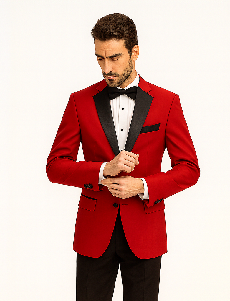 Mens Classic Contrast Notch Tuxedo in Red