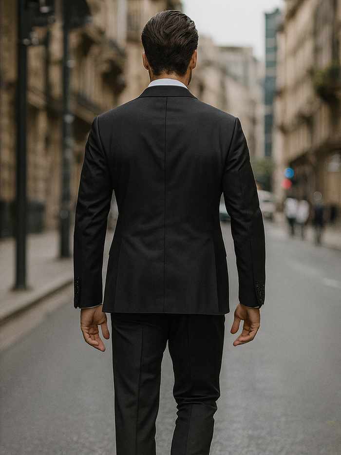 Mens Classic Luxurious Wool FeeL Fabric Double Breasted Suit in Black