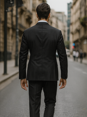 Mens Classic Poplin Double Breasted Suit in Black