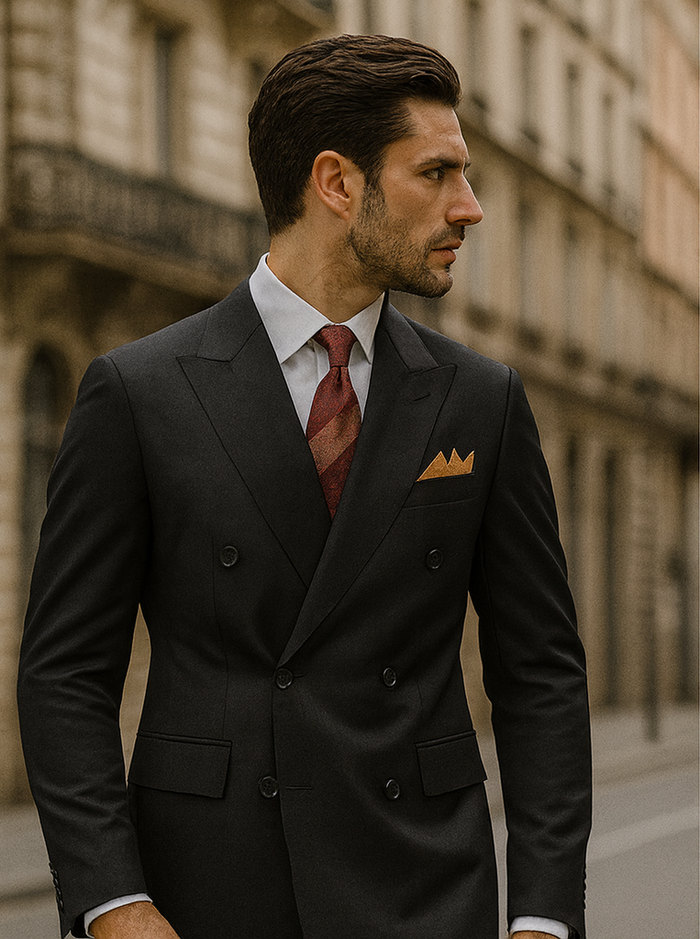Mens Classic Luxurious Wool FeeL Fabric Double Breasted Suit in Black
