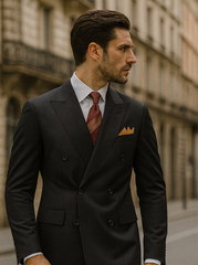Mens Classic Poplin Double Breasted Suit in Black