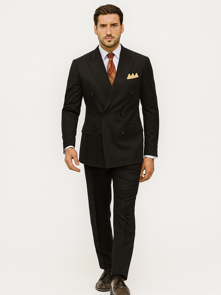 Mens Classic Rayon Fabric Double Breasted Suit in Black