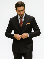 Mens Classic Poplin Double Breasted Suit in Black