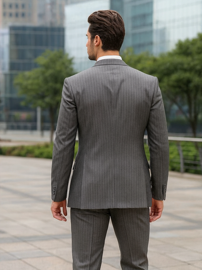 Mens Classic Vested Pinstripe Suit in Medium Grey