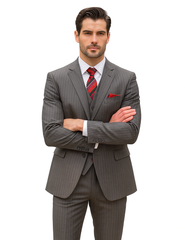 Mens Classic Vested Pinstripe Suit in Medium Grey
