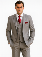 Mens Classic Vested Shiny Sharkskin Suit in Grey