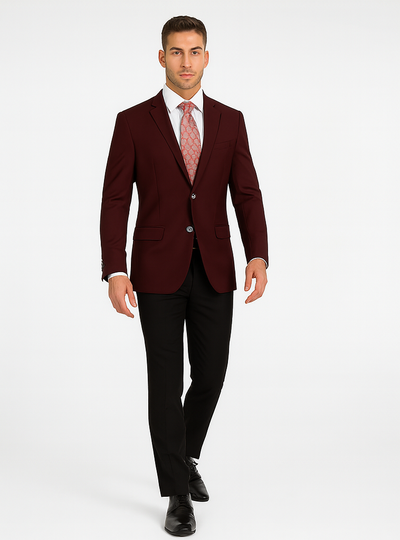 Mens Classic Wool Feel Blazer Sports Coat in Burgundy 5 SO1B-TR_BURGUNDY_XS  - from alligatorwarehouse.com
