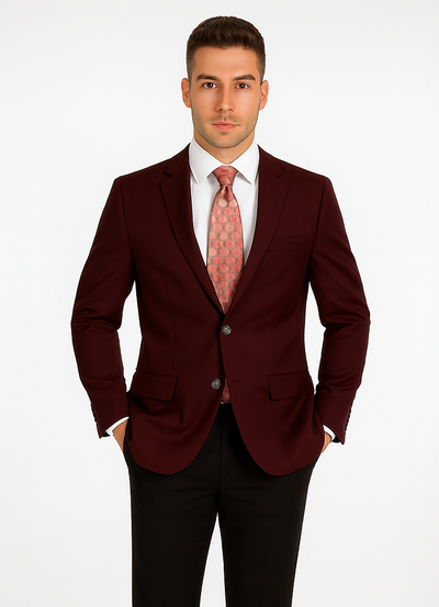 Mens Classic Wool Feel Blazer Sports Coat in Burgundy 7 SO1B-TR_BURGUNDY_XS  - from alligatorwarehouse.com