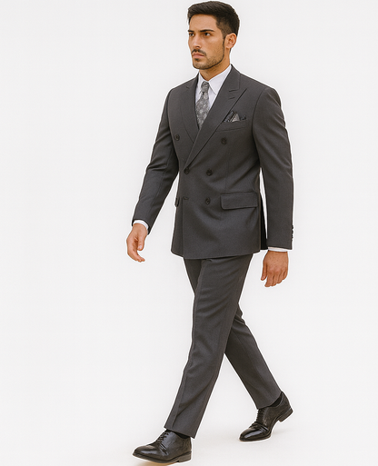 Mens Classic Wool Feel Double Breasted Suit in Heather Grey