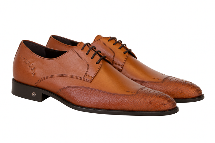 Men's Cognac Full Leather Lining Vestigium Genuine Ostrich Leg Derby Shoes Mens Ostrich Skin Shoes
