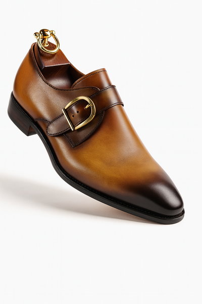 Mens Carrucci Classic Leather Fade Single D-Buckle Monk Strap Dress Shoe in Chestnut 14   - from alligatorwarehouse.com