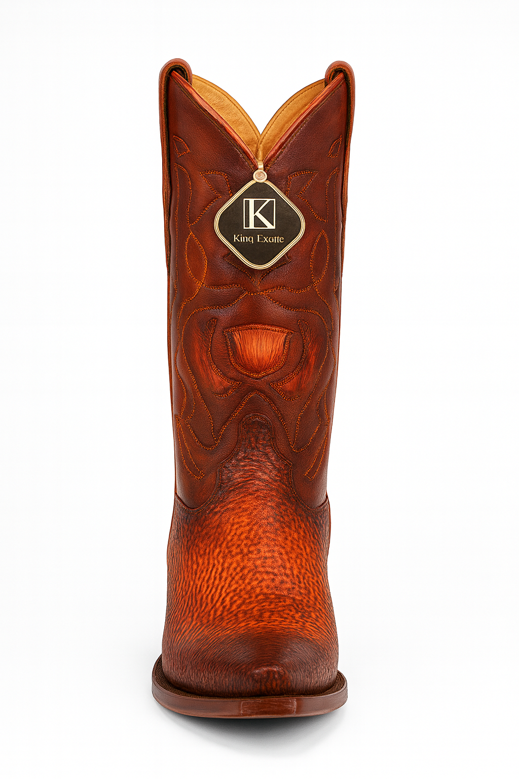 Men's King Exotic Snip Toe Sharkskin Boots Handcrafted Burnished Cognac (494RD0903)