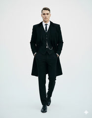 Mens Costume Thomas Shelby Black Vested Suit & Black Overcoat