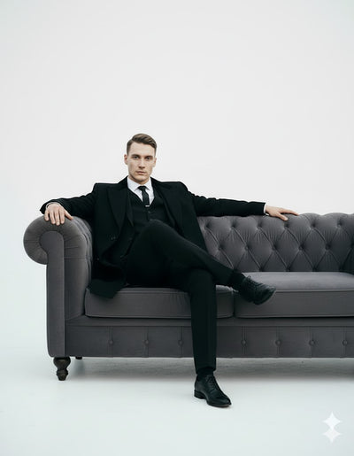 Mens Costume Thomas Shelby Black Vested Suit & Black Overcoat 10 XQ-6462  - from alligatorwarehouse.com