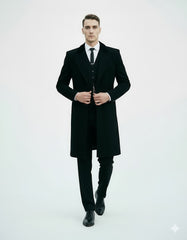 Mens Costume Thomas Shelby Black Vested Suit & Black Overcoat