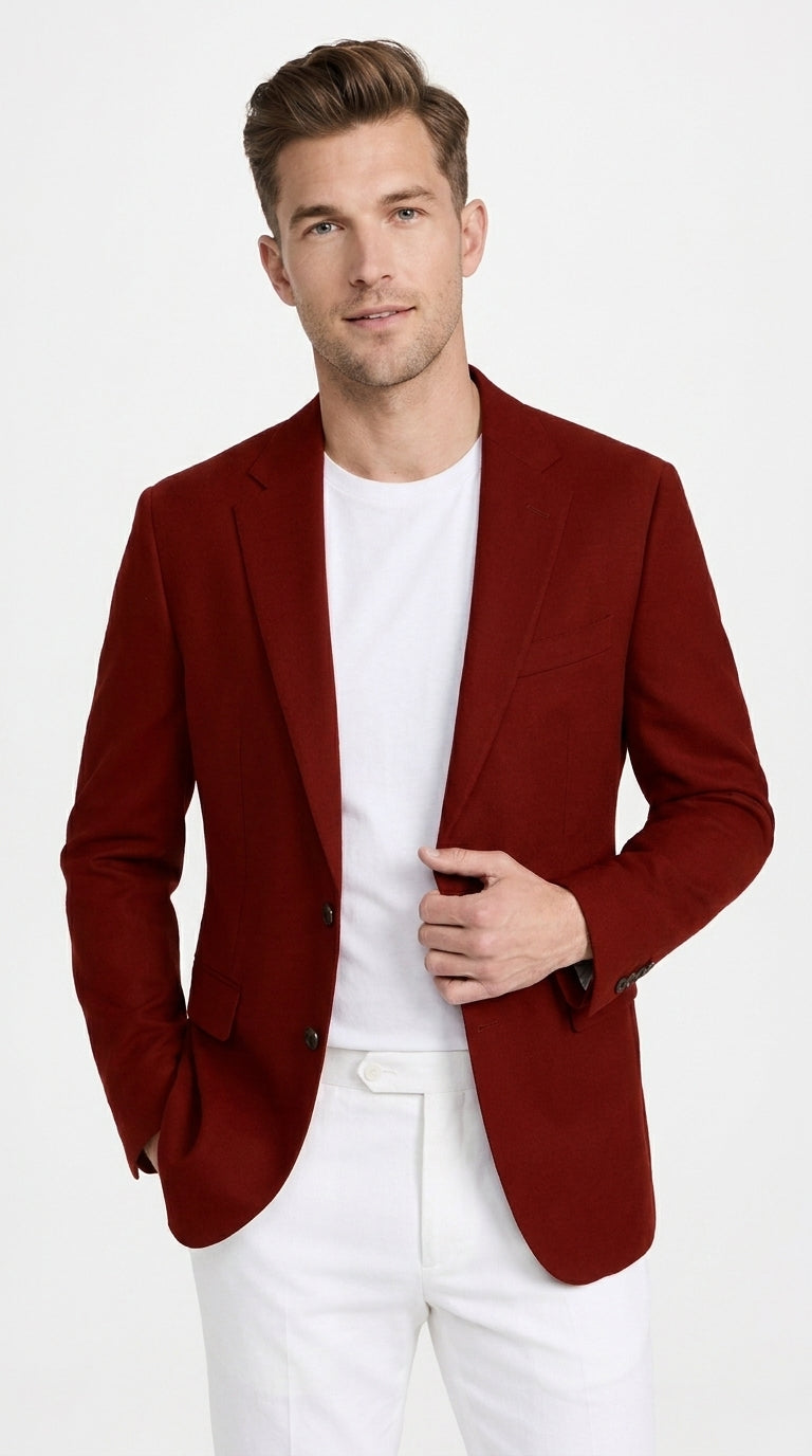Mens Crimson Red Blazer – Classic Two-Button Wedding, Church, Business & Smart-Casual Sport Coat