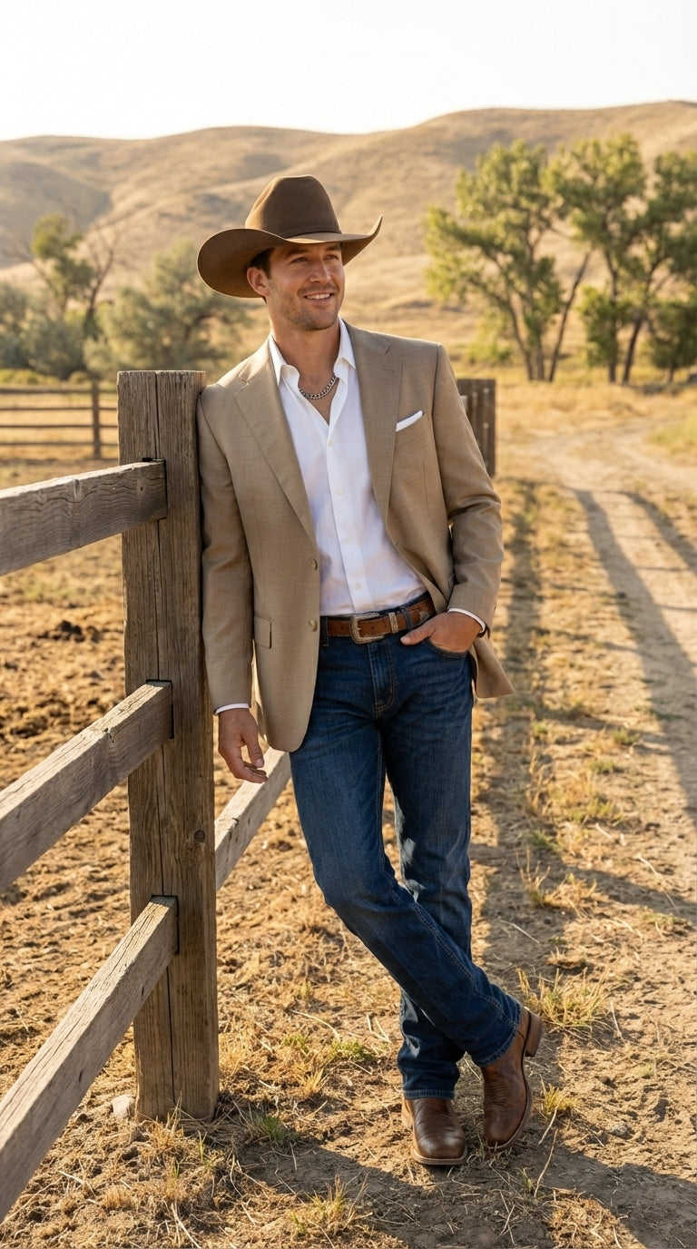 Mens Dark Tan Cowboy Western Blazer – Classic Western Style Sport Coat Casual Formal Jacket for Business Wedding Modern Fit