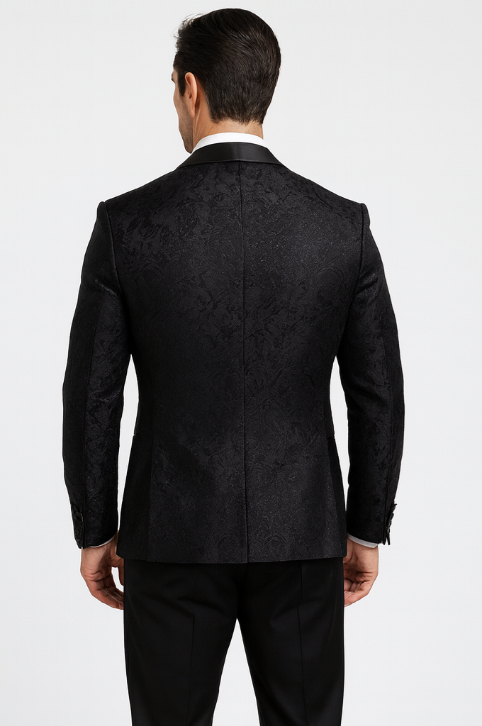 Classic Black Floral Lace Tuxedo with Vest – Modern Men’s Wedding Suit
