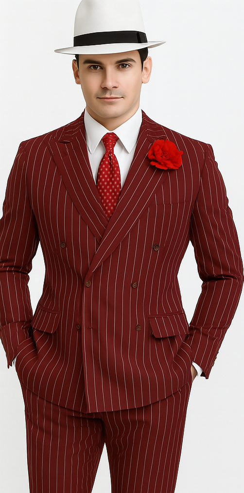 Mens Double Breasted Gangster Pinstripe Six Button Suit in black 5   - from alligatorwarehouse.com