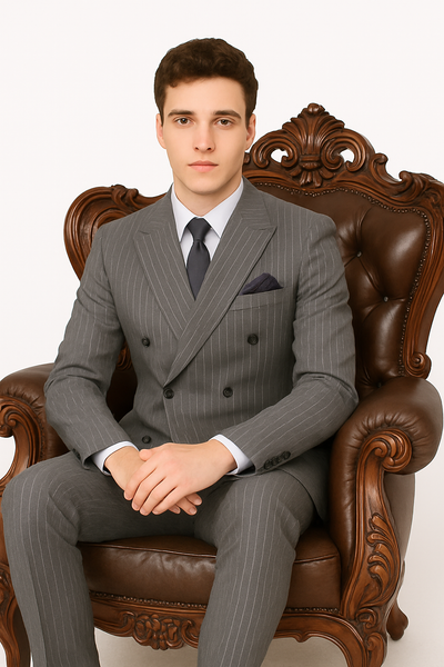 Mens Double Breasted Gomez Addams | Addams Family Costume in Charcoal Grey Pinstripe 6 DB-300  - from alligatorwarehouse.com