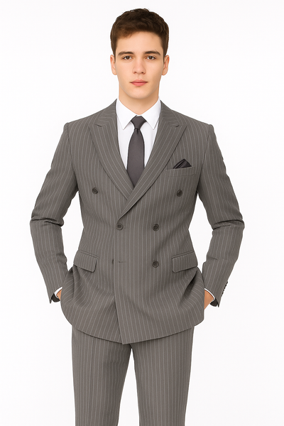 Mens Double Breasted Gomez Addams | Addams Family Costume in Charcoal Grey Pinstripe 8 DB-300  - from alligatorwarehouse.com