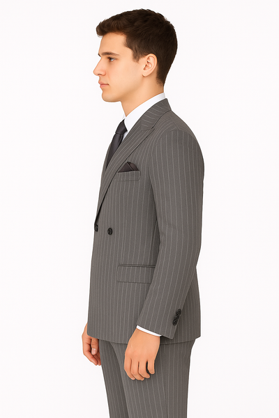 Mens Double Breasted Gomez Addams | Addams Family Costume in Charcoal Grey Pinstripe 4 DB-300  - from alligatorwarehouse.com
