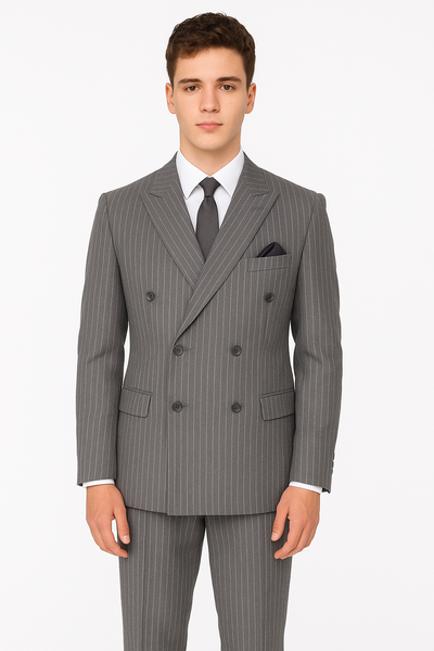 Mens Double Breasted Gomez Addams | Addams Family Costume in Charcoal Grey Pinstripe 1 DB-300  - from alligatorwarehouse.com