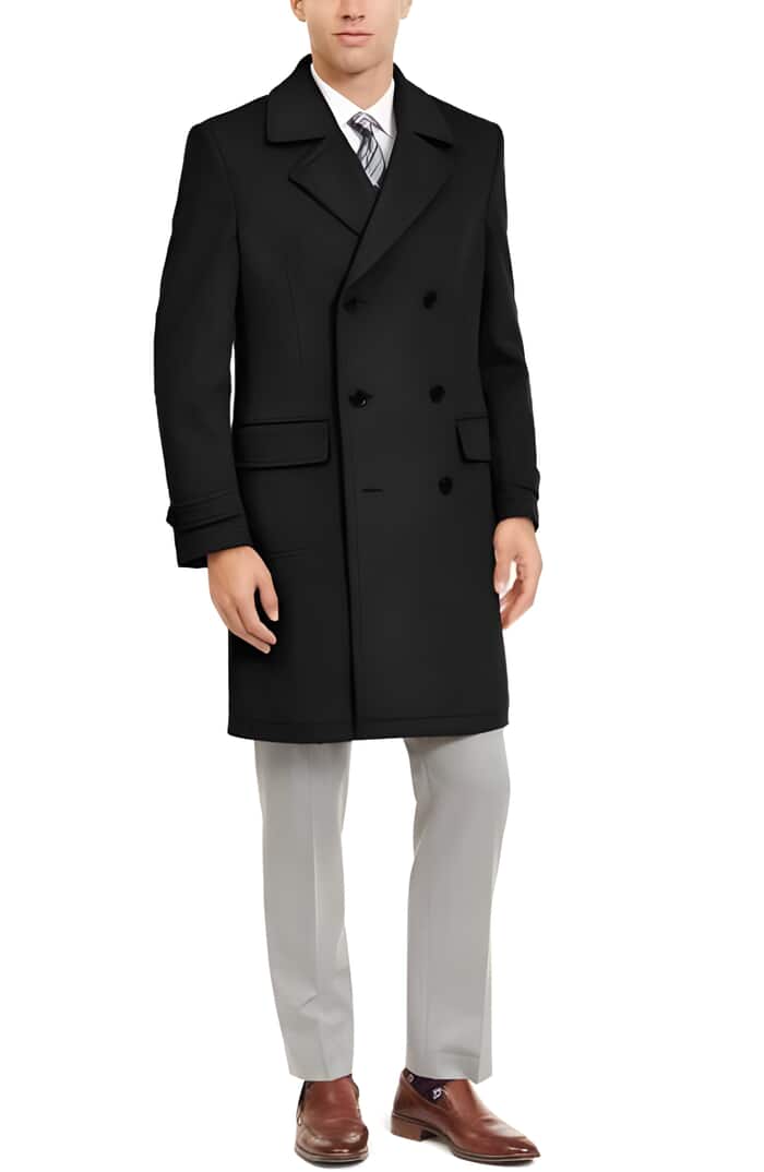 Mens Double Breasted Peacoat Black