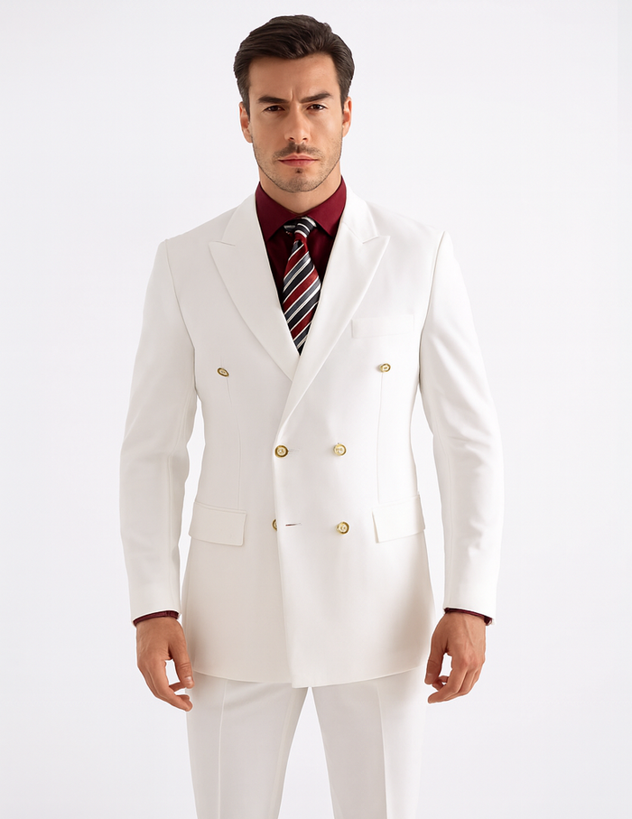 Mens Double Breasted Rayon Fabric Dress Blazer in White