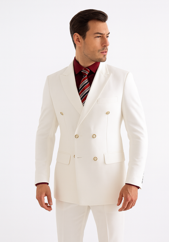 Mens Double Breasted Rayon Fabric Dress Blazer in White