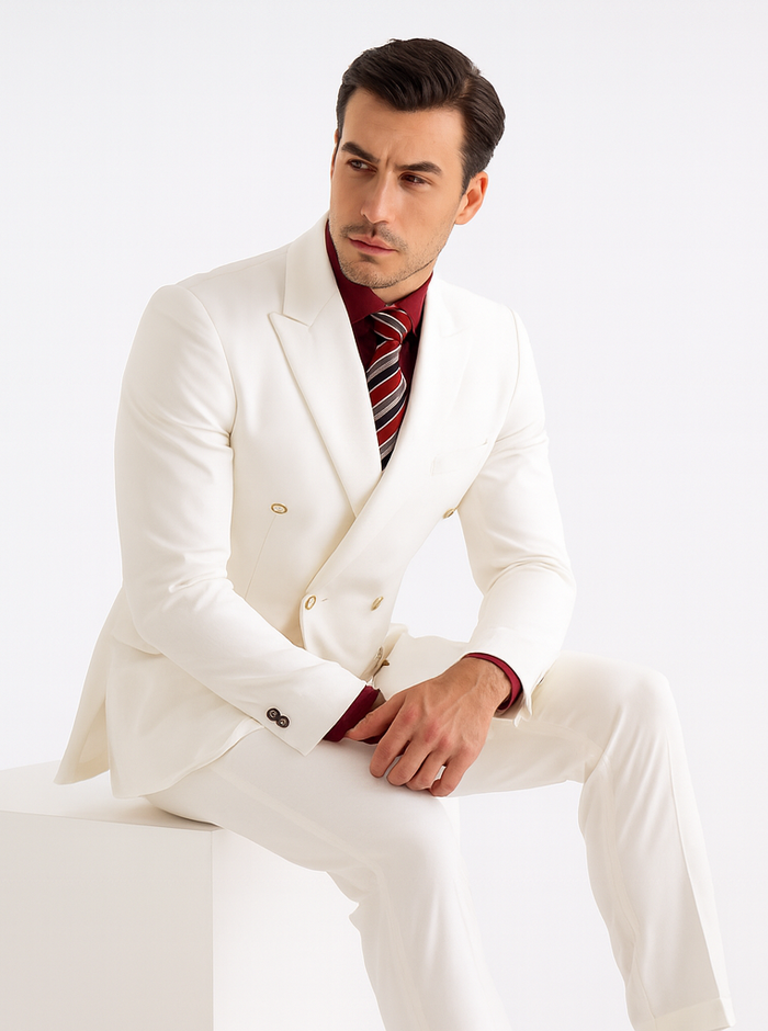 Mens Double Breasted Rayon Fabric Dress Blazer in White