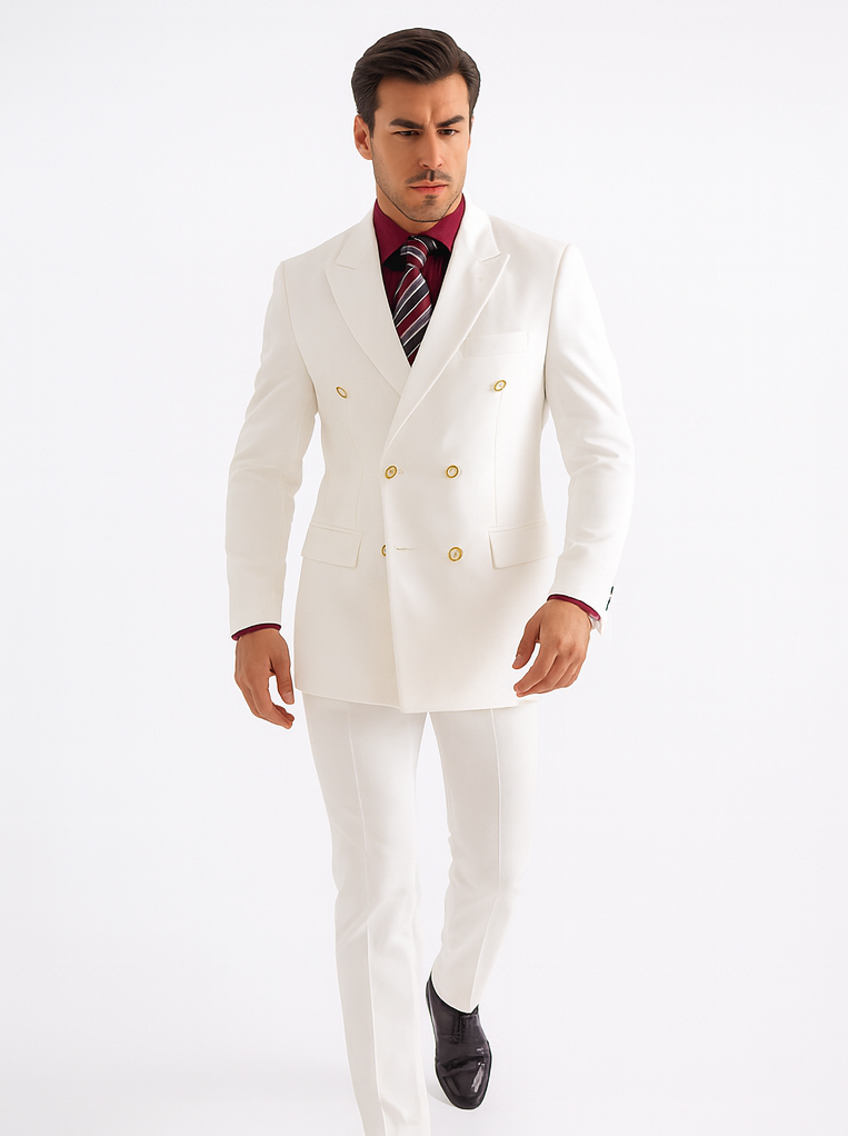 Mens Double Breasted Poplin Dress Blazer in White