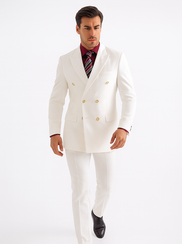 Mens Double Breasted Rayon Fabric Dress Blazer in White