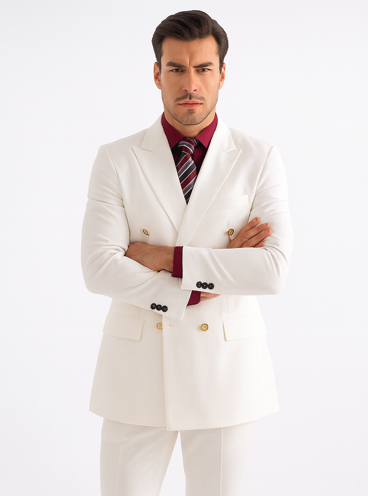Mens Double Breasted Poplin Dress Blazer in White