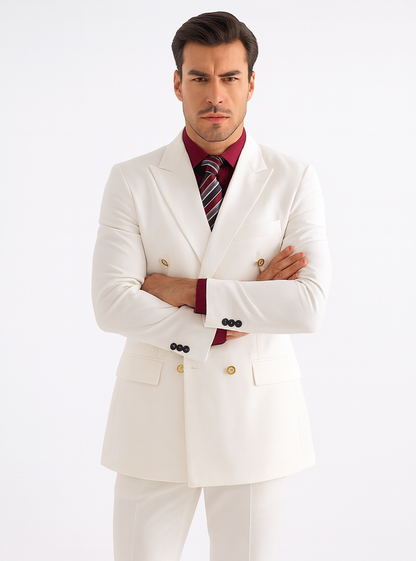Mens Double Breasted Rayon Fabric Dress Blazer in White