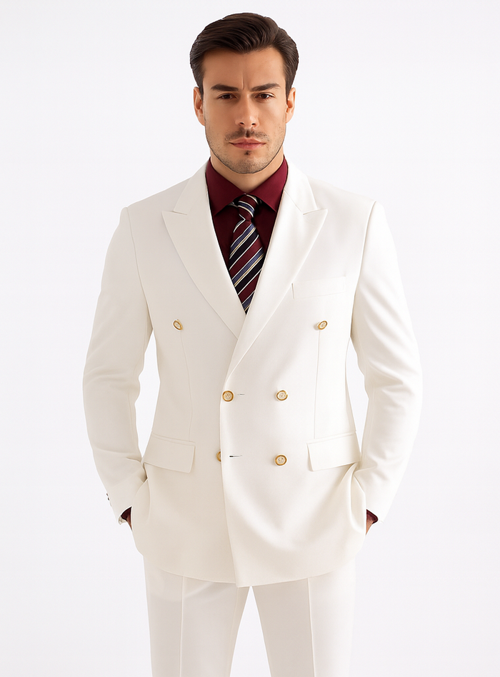 Mens Double Breasted Rayon Fabric Dress Blazer in White