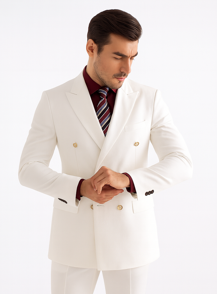 Mens Double Breasted Poplin Dress Blazer in White