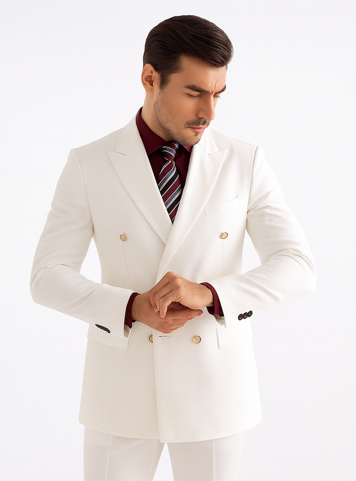 Mens Double Breasted Rayon Fabric Dress Blazer in White