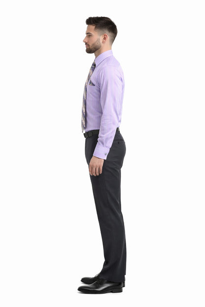 Men's Tonal Stripe French Cuff Dress Shirt, Tie & Hanky Set in Lavender
