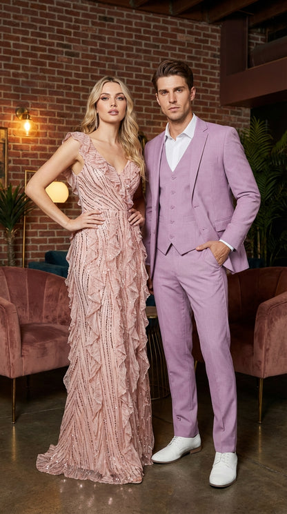 Men’s Dusty Rose 3 Piece Suit – Modern Pink Formal Suit Set for Wedding, Prom and Special Events Pinkish Color