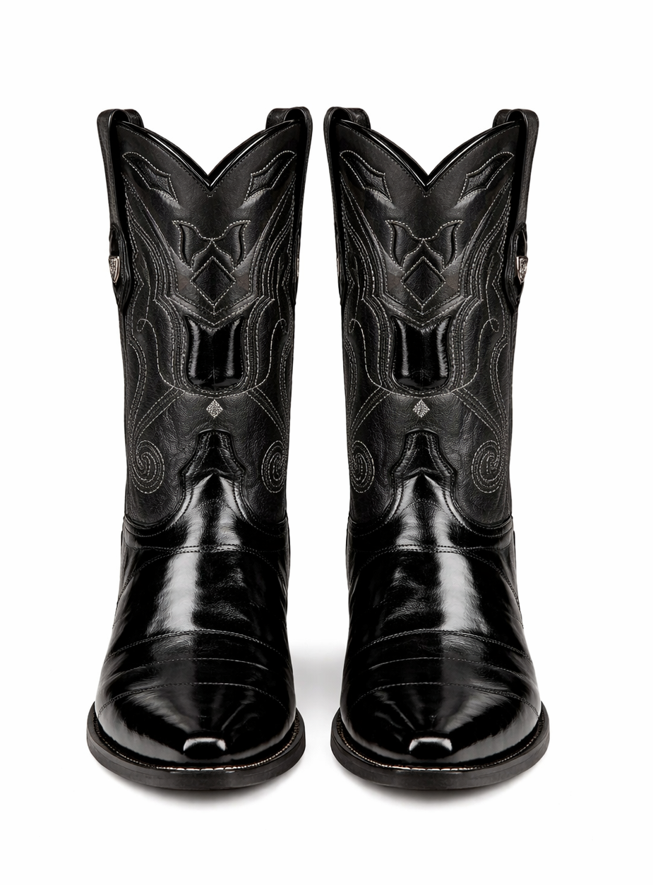 Mens Eel Black Pointy Mexican Boots