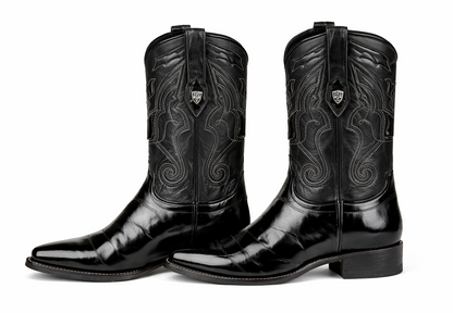 Mens Eel Black Pointy Mexican Boots