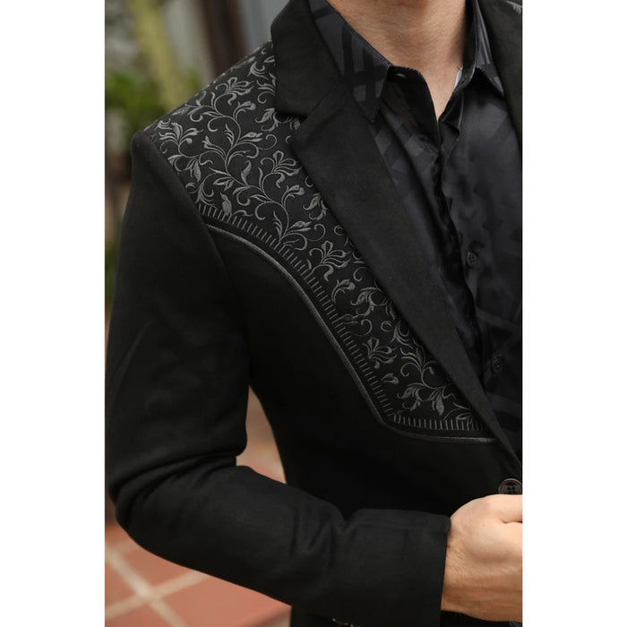 Platini Men’s Black Suede Blazer with Embroidered Detail