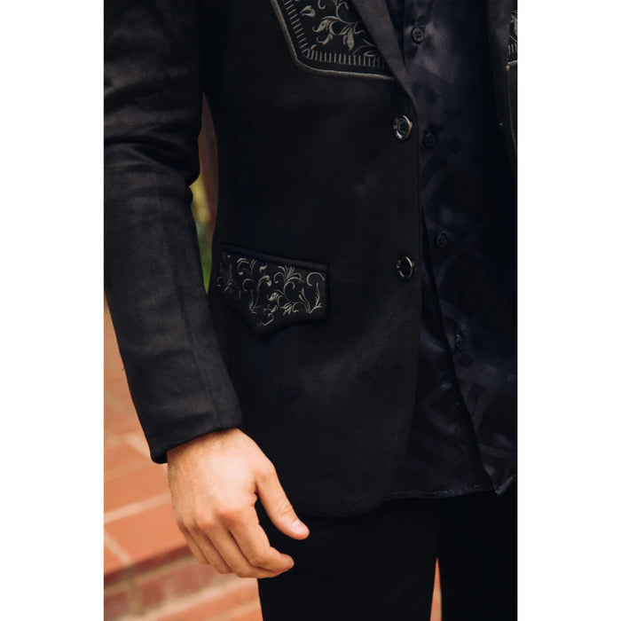 Platini Men’s Black Suede Blazer with Embroidered Detail