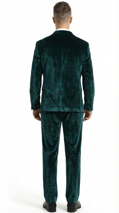 Mens Emerald Green Teal Blue Velvet Suit – Luxury Two Piece Formal Evening Suit