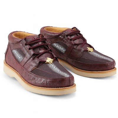 Los Altos Casual Burgundy Genuine Stingray / Ostrich Shoes 4   - from alligatorwarehouse.com